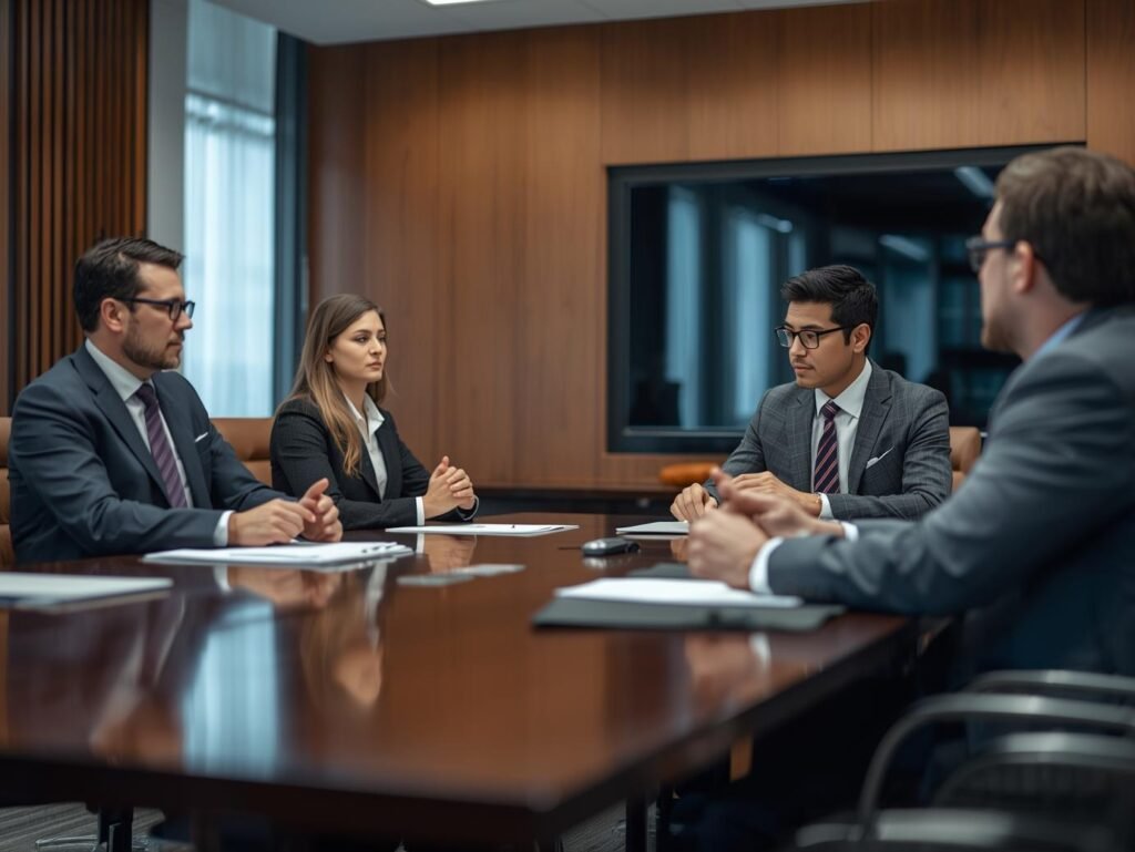 professional education, few people in suits seated in a board room