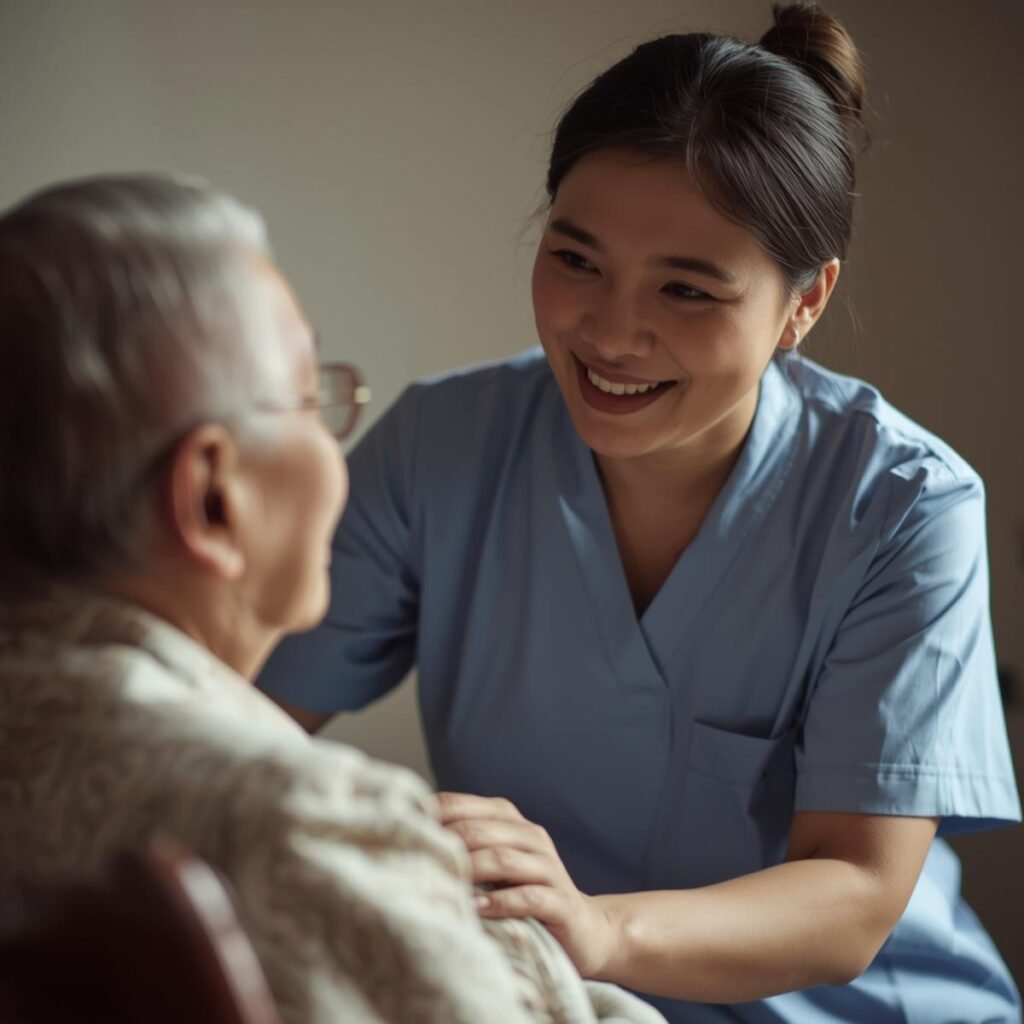 certified care giver with a philiphine female