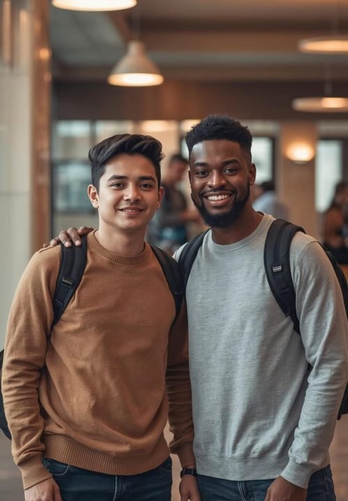 casual college student's college life, philippine and nigerian, posing in a indoor college setting